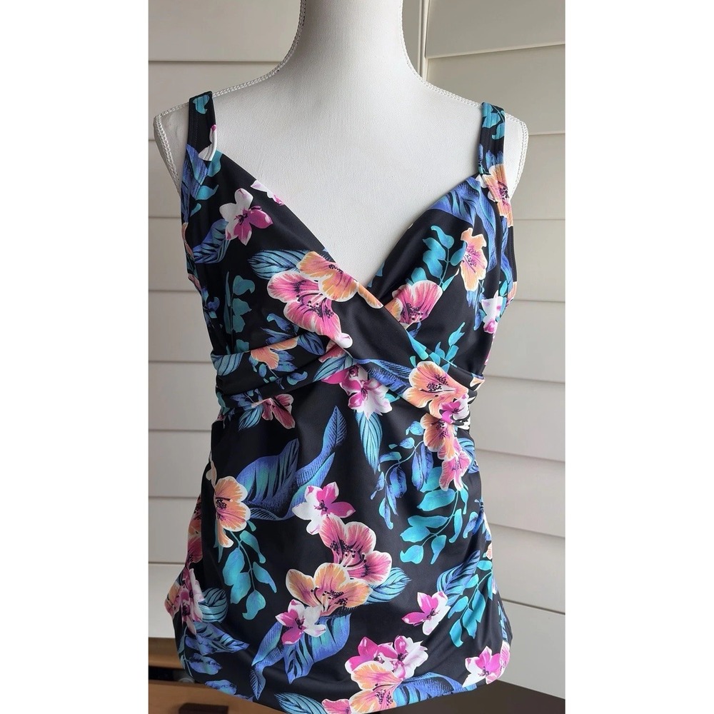 Lands' End Womens 14 Floral Tankini Top Built In Underwire Tropical Swimwear